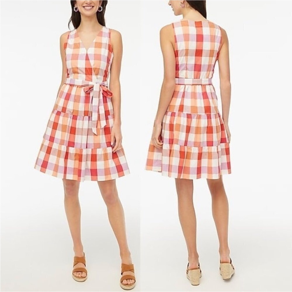 J. Crew Faux-wrap sleeveless mini dress Bohemian Red Wildfire plaid Size 10